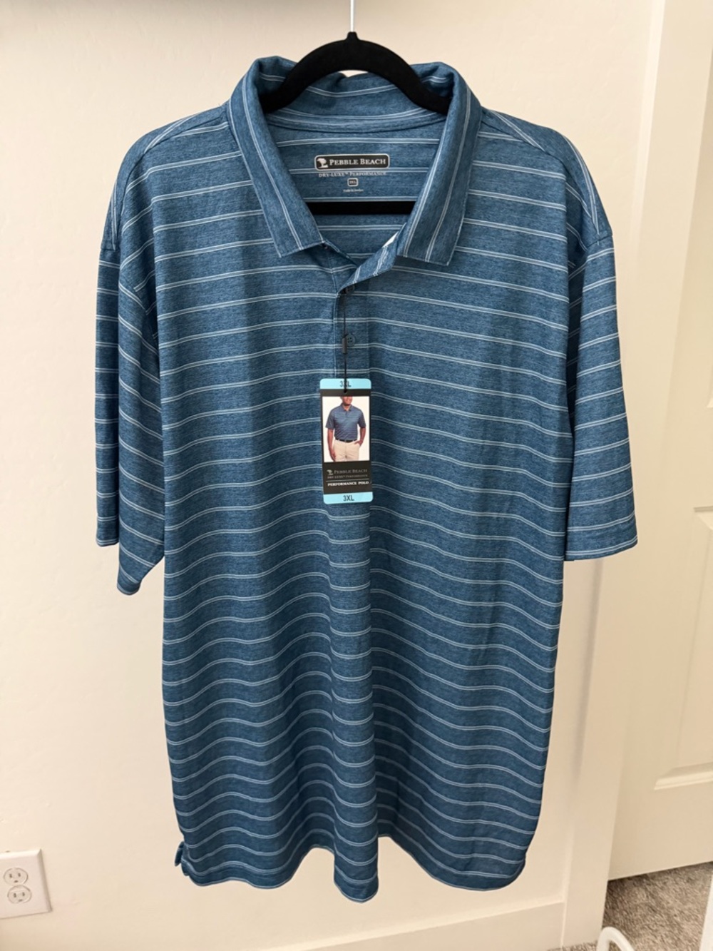 Pebble Beach Teal Blue Horizontal Stripe Polo